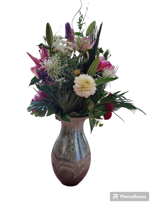 Mixed Flowers in Large Colorful Vase Bouquets
