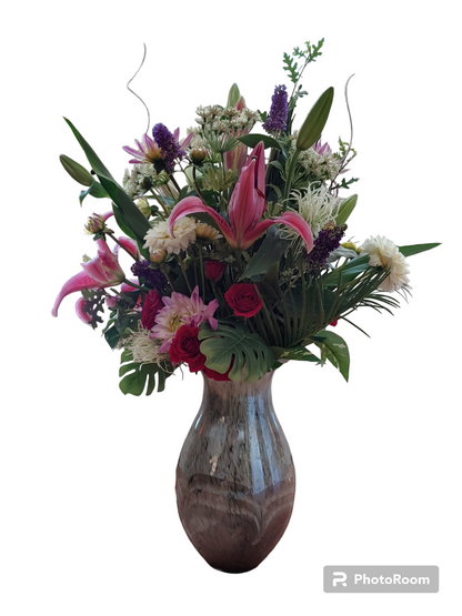 Mixed Flowers in Large Colorful Vase Bouquets