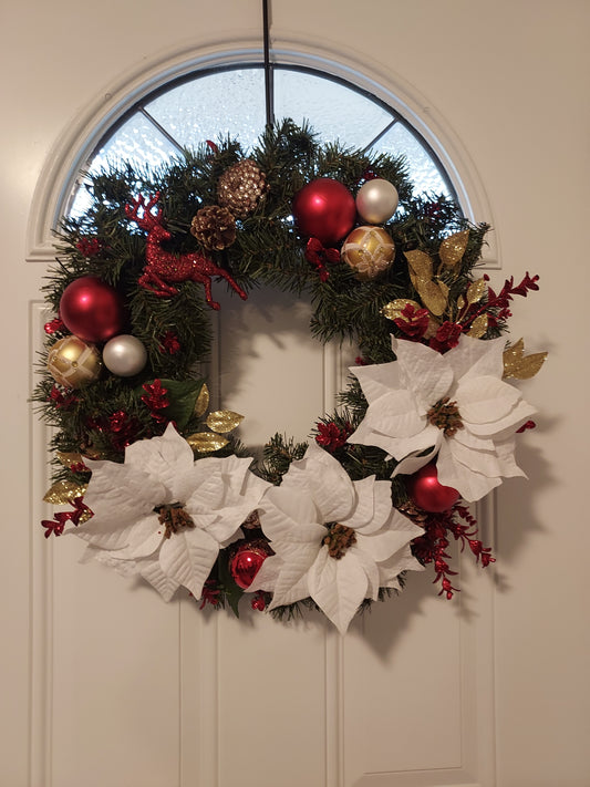 Christmas Ashland Poinsettia Wreath 24"