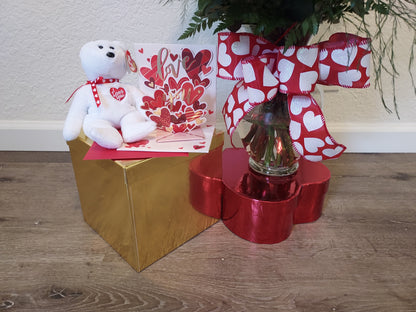 Valentine Sweetheart  Roses in a Vase with Beanie Babies & Pop-up Card